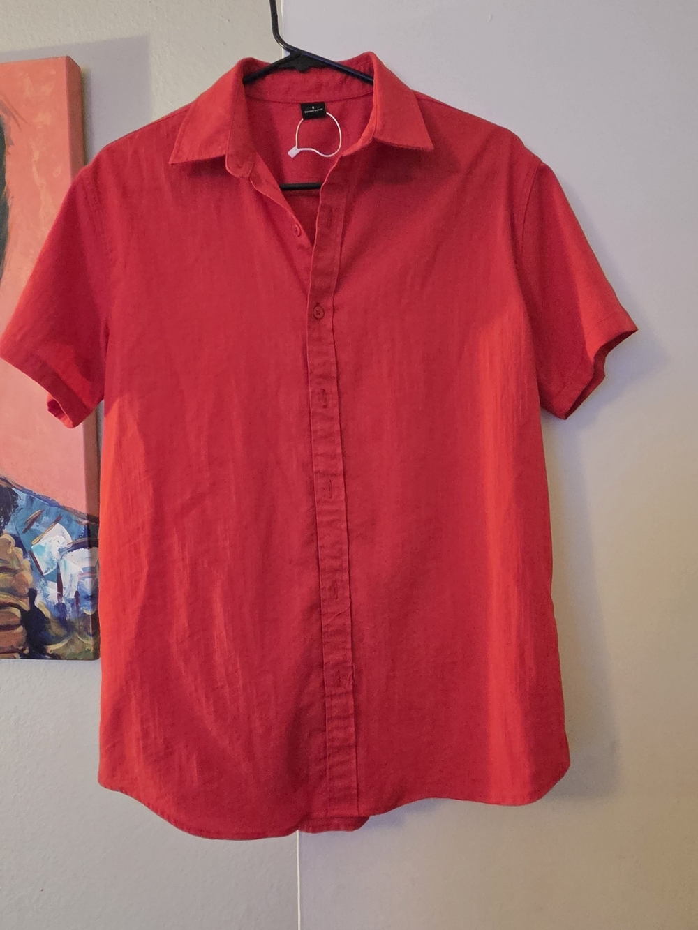 Men's Red Short-Sleeve Button-Up Shirt